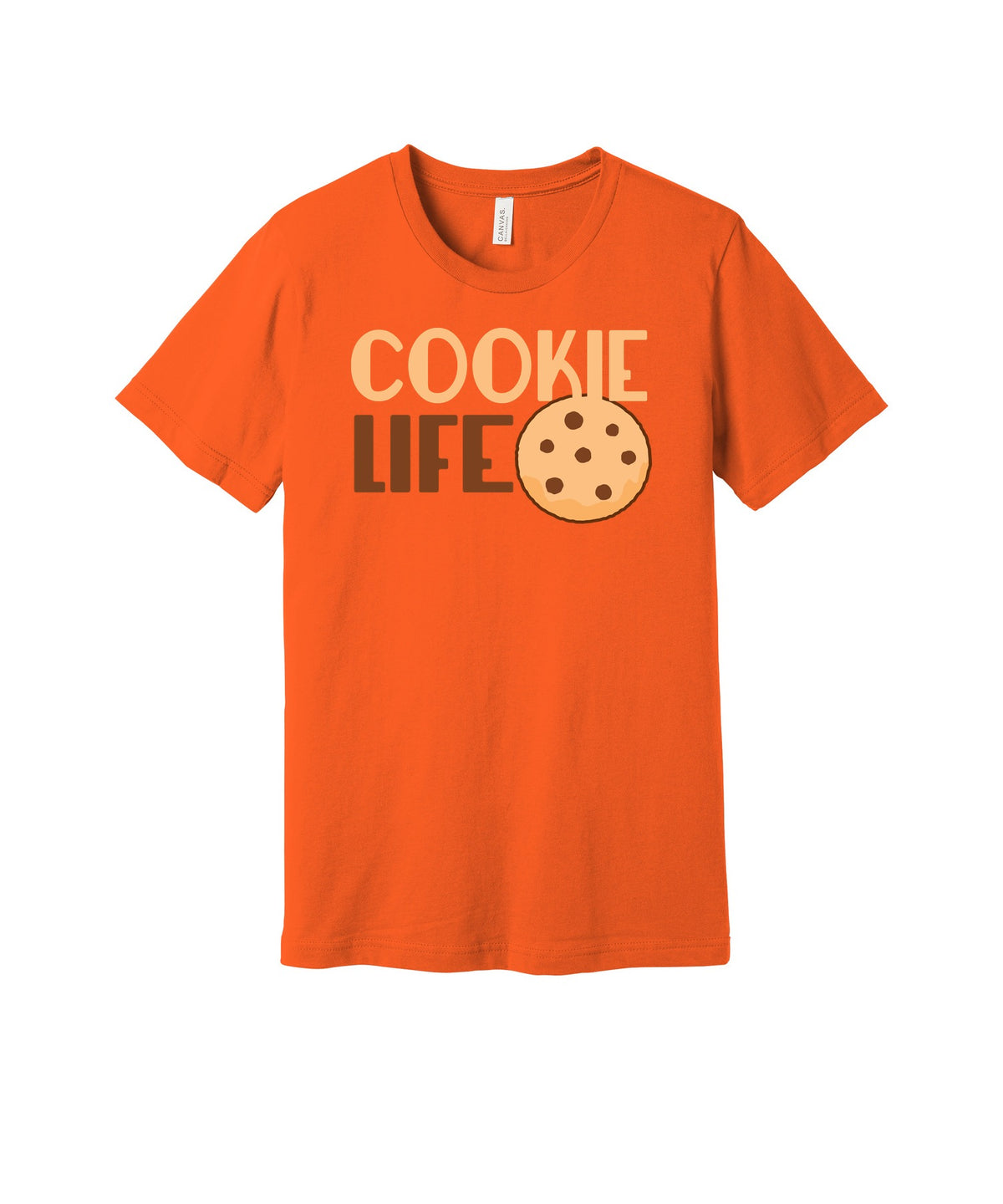 Cookie Life graphic on a orange Bella+Canvas 3001 tee