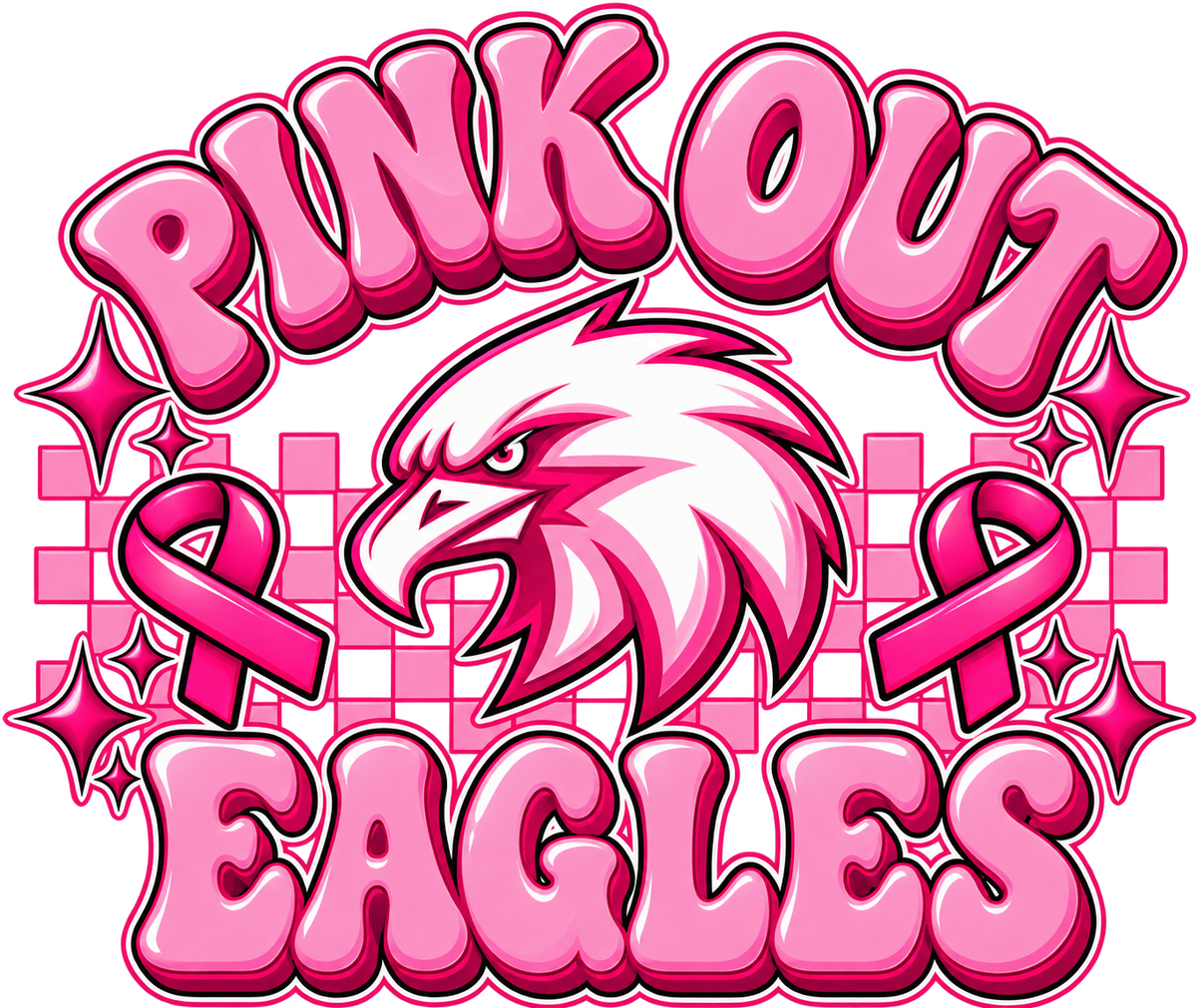 Pink Out Eagles print artwork; available on white and pink Bella+Canvas 3001 tees