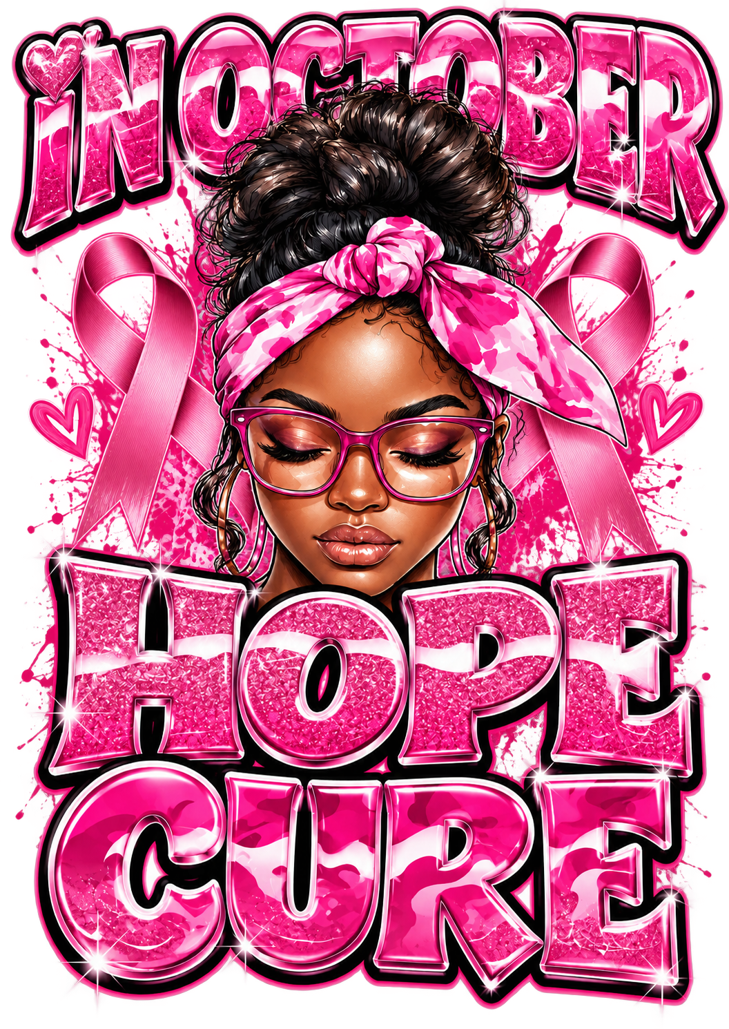 Pink Hope Cure Awareness print artwork; available on white and pink Bella+Canvas 3001 tees