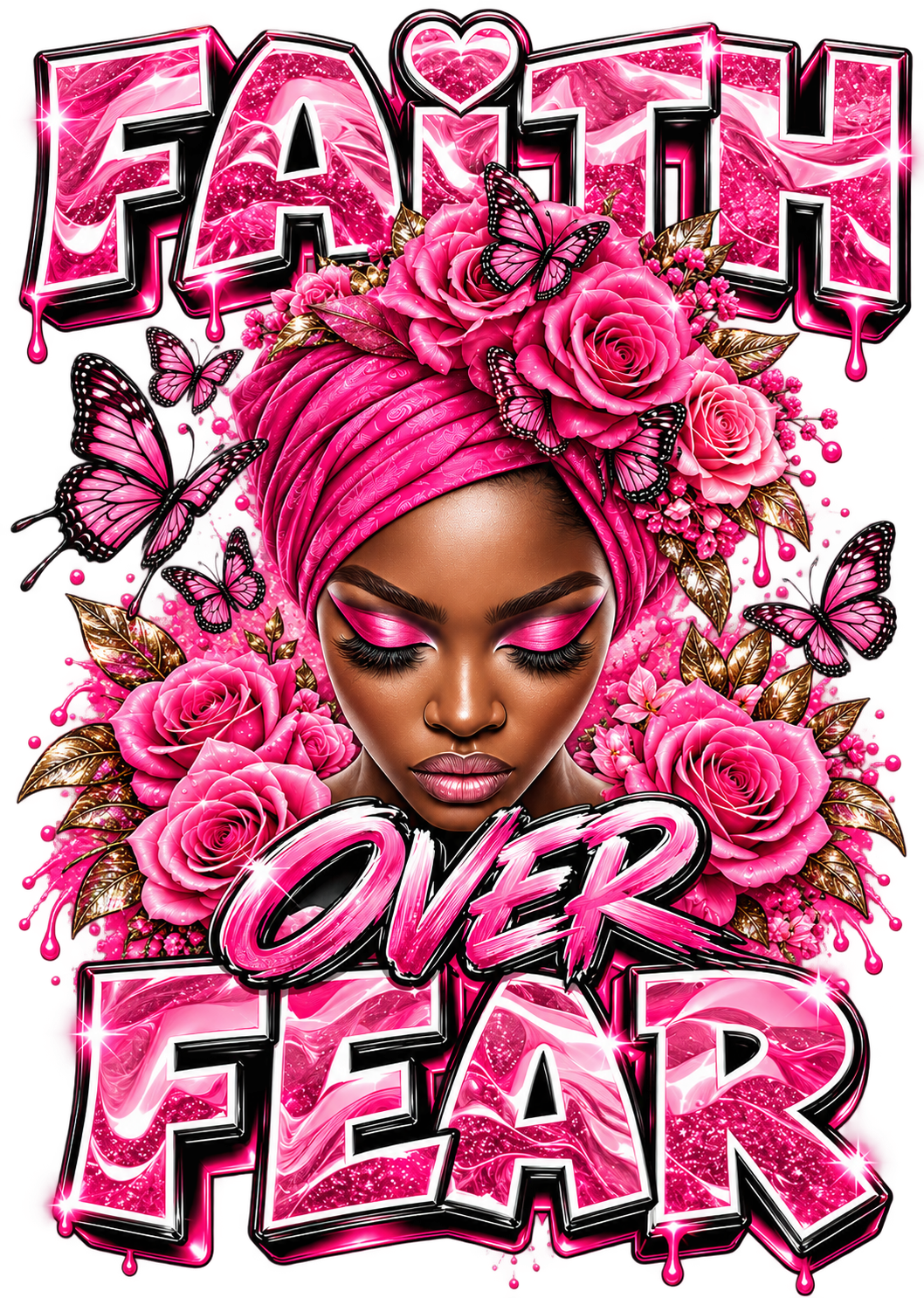 Faith Over Fear Pink Floral print artwork; available on white and pink Bella+Canvas 3001 tees