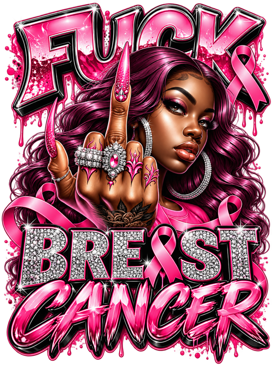 Neon Pink Breast Cancer Glam print artwork; available on white and pink Bella+Canvas 3001 tees