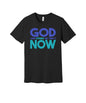 God I Want Patience Now graphic on a black Bella+Canvas 3001 tee