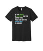 Greener Grass Higher Water Bill graphic on a black Bella+Canvas 3001 tee