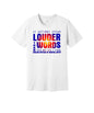 Actions Speak Louder Than Words graphic on a white Bella+Canvas 3001 tee