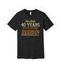 First Forty Years of Childhood graphic on a black Bella+Canvas 3001 tee