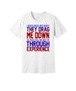 Never Argue With Idiots graphic on a white Bella+Canvas 3001 tee