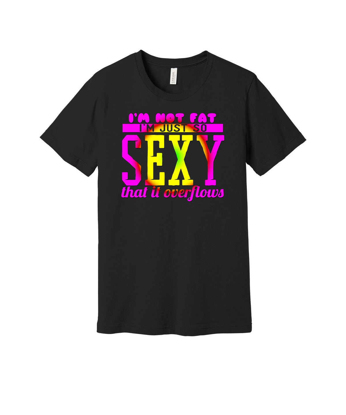 Sexy Overflows graphic on a black Bella+Canvas 3001 tee