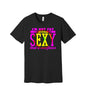 Sexy Overflows graphic on a black Bella+Canvas 3001 tee
