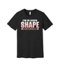 Round Is a Good Shape graphic on a black Bella+Canvas 3001 tee