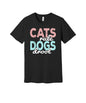Cats Rule Dogs Drool graphic on a black Bella+Canvas 3001 tee