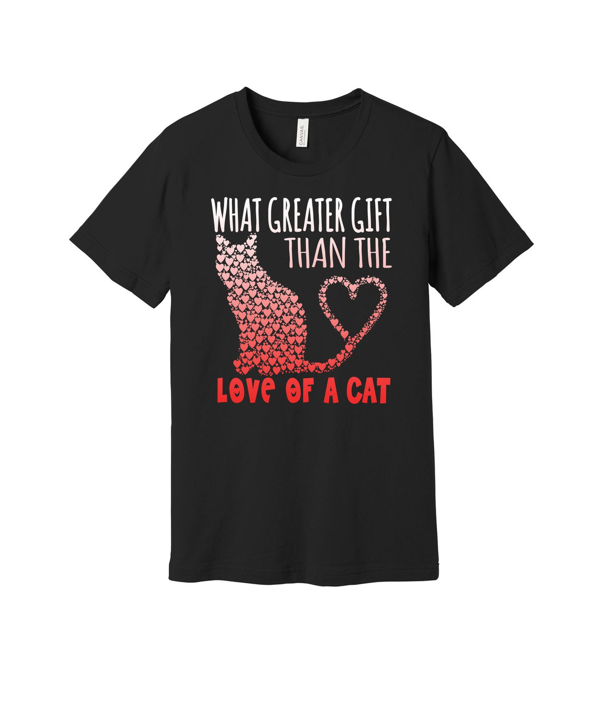 Love of a Cat graphic on a black Bella+Canvas 3001 tee