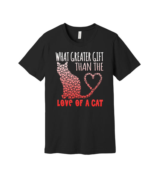 Love of a Cat graphic on a black Bella+Canvas 3001 tee