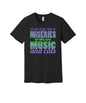 Music and Cats graphic on a black Bella+Canvas 3001 tee
