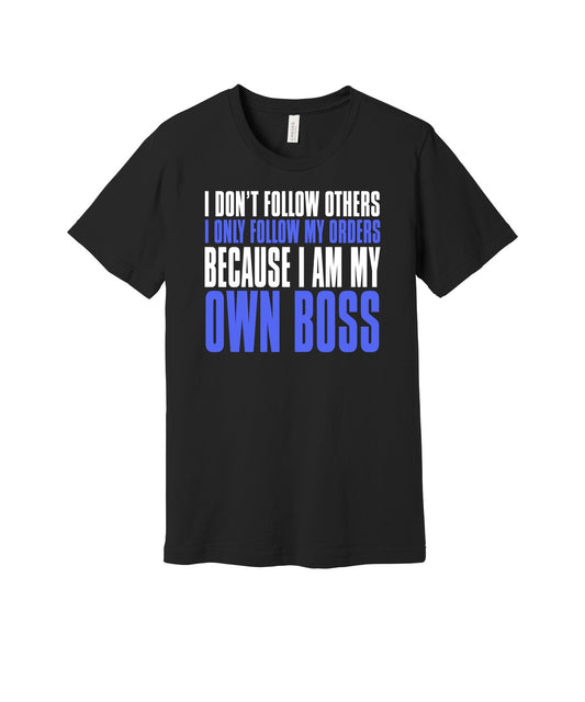 My Own Boss graphic on a black Bella+Canvas 3001 tee