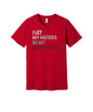 Haters Are Motivators graphic on a red Bella+Canvas 3001 tee