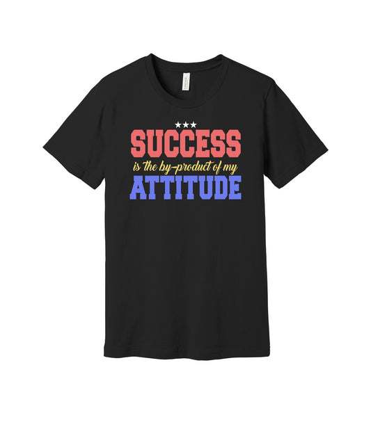 Success and Attitude graphic on a black Bella+Canvas 3001 tee