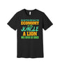 Lions Never Eat Grass graphic on a black Bella+Canvas 3001 tee