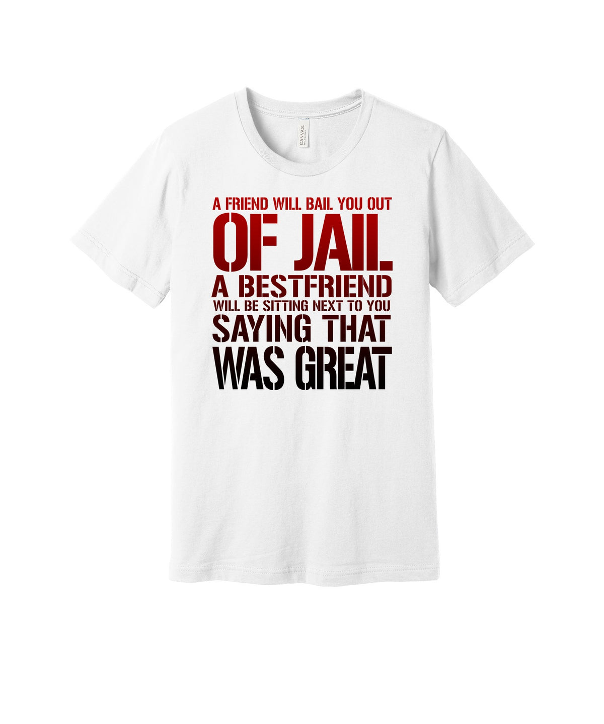 Best Friend in Jail graphic on a white Bella+Canvas 3001 tee
