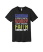 Faith Looks Up graphic on a black Bella+Canvas 3001 tee