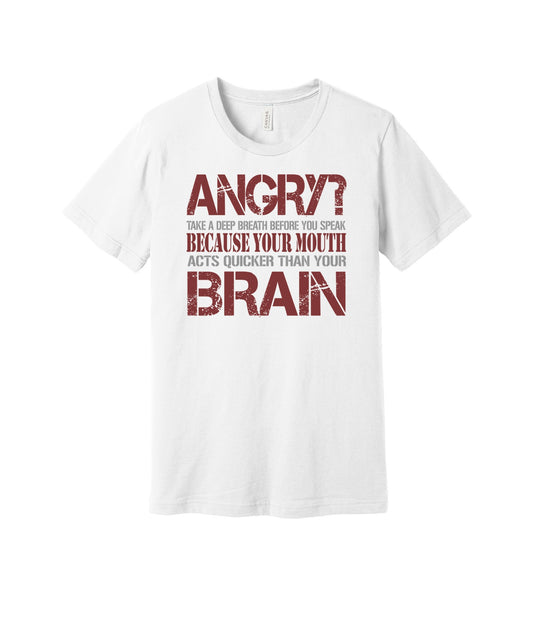 Breathe Before Speaking graphic on a white Bella+Canvas 3001 tee