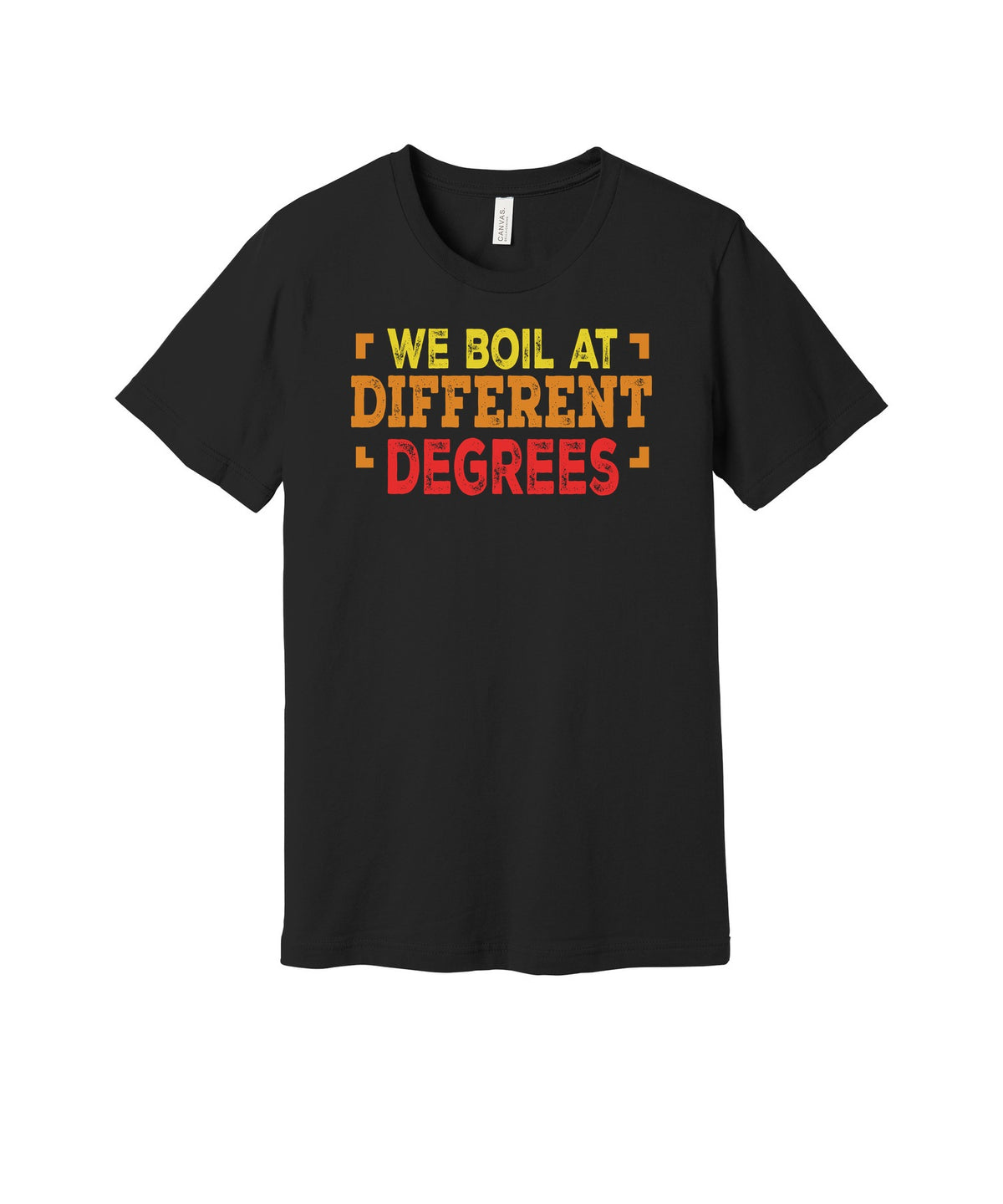 Different Boiling Points graphic on a black Bella+Canvas 3001 tee
