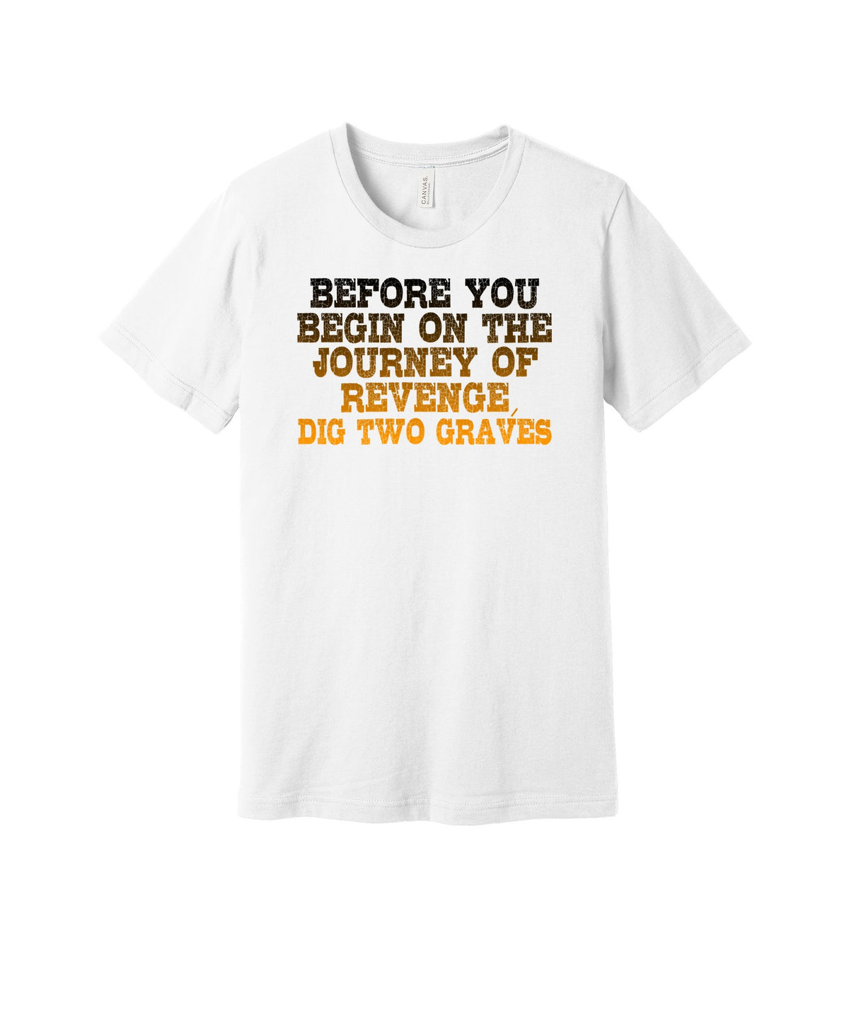 Journey of Revenge graphic on a white Bella+Canvas 3001 tee
