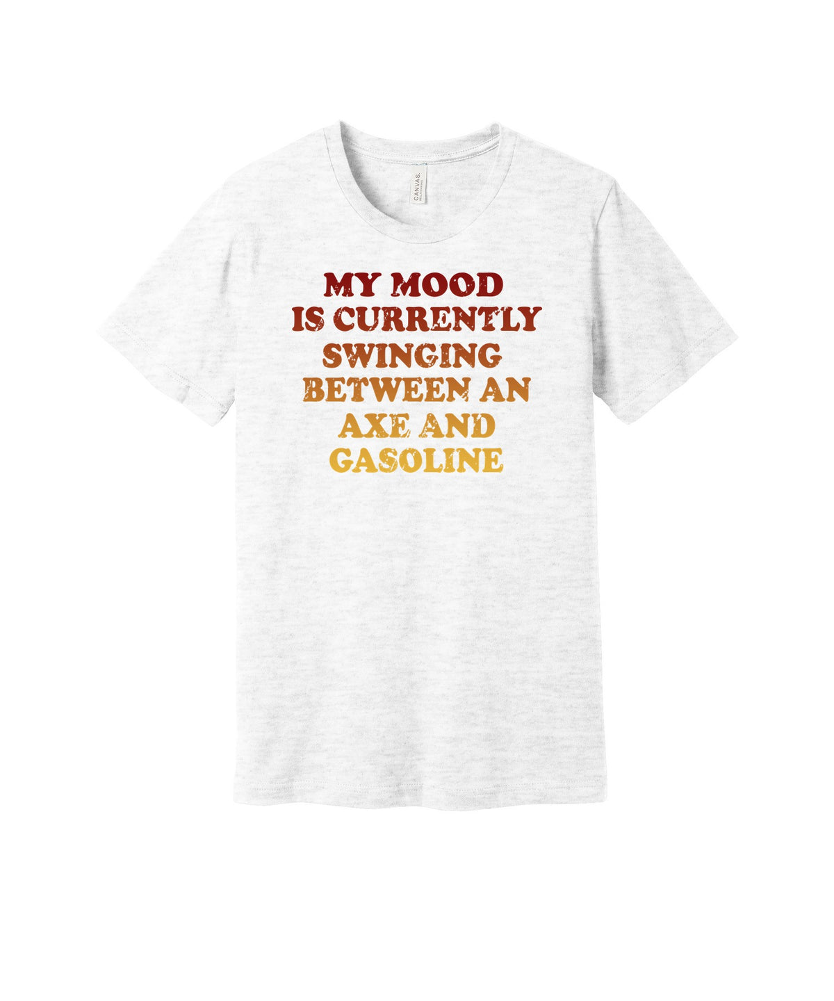 My Mood Is Swinging graphic on a ash Bella+Canvas 3001 tee
