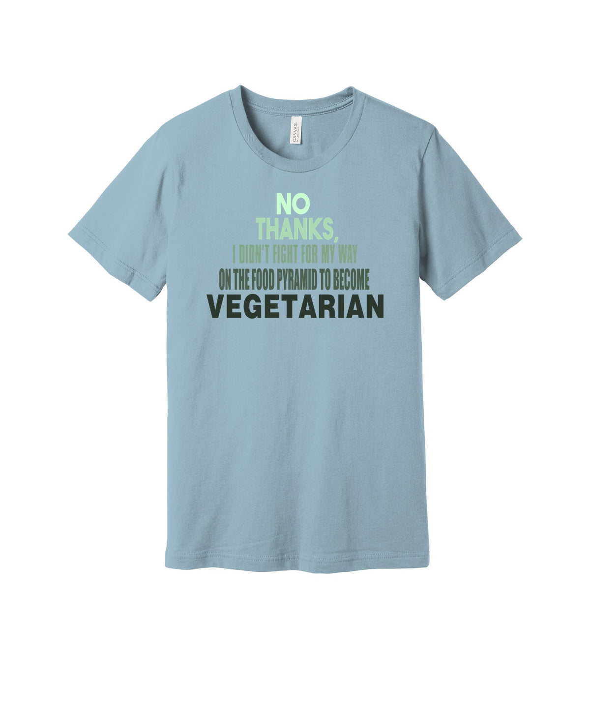 Top of the Food Pyramid graphic on a light blue Bella+Canvas 3001 tee