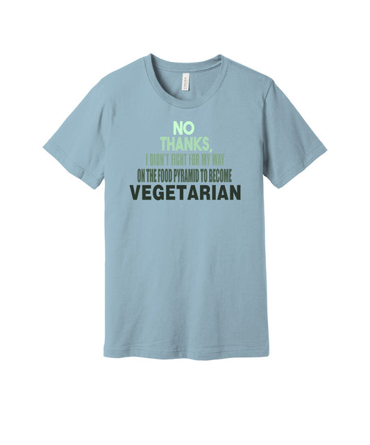 Top of the Food Pyramid graphic on a light blue Bella+Canvas 3001 tee