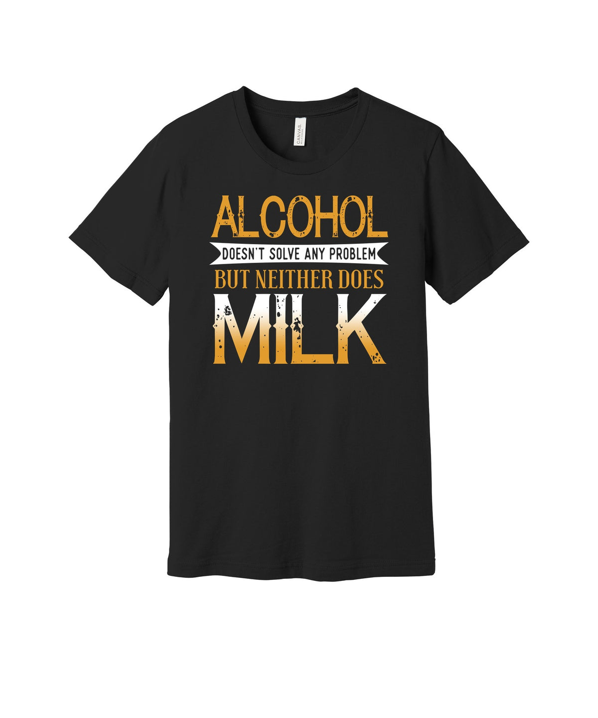 Alcohol and Milk graphic on a black Bella+Canvas 3001 tee