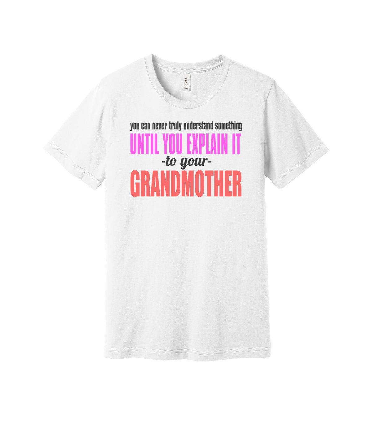 Explain It to Your Grandmother graphic on a white Bella+Canvas 3001 tee