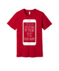 Checking My Phone for Your Name graphic on a red Bella+Canvas 3001 tee