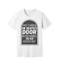 Death's Doorbell graphic on a white Bella+Canvas 3001 tee