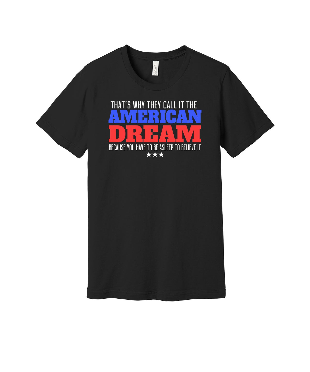 The American Dream graphic on a black Bella+Canvas 3001 tee