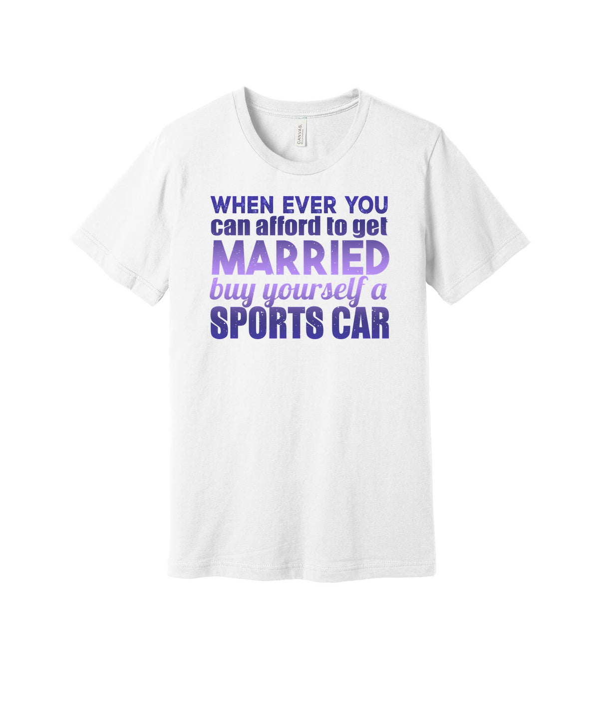 Buy a Sports Car graphic on a white Bella+Canvas 3001 tee