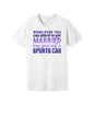 Buy a Sports Car graphic on a white Bella+Canvas 3001 tee