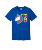 I'm Nine Unicorn graphic on a true royal Bella+Canvas 3001 tee
