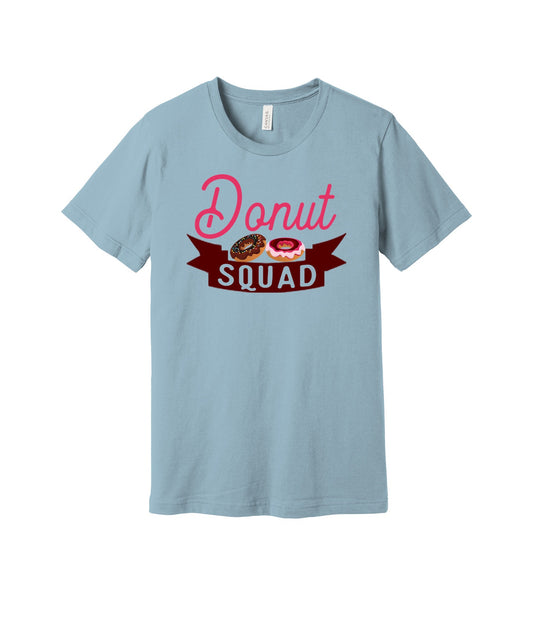 Donut Squad graphic on a light blue Bella+Canvas 3001 tee
