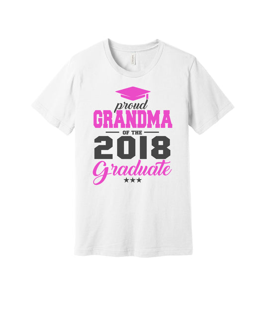 Grandma of the 2018 Graduate graphic on a white Bella+Canvas 3001 tee