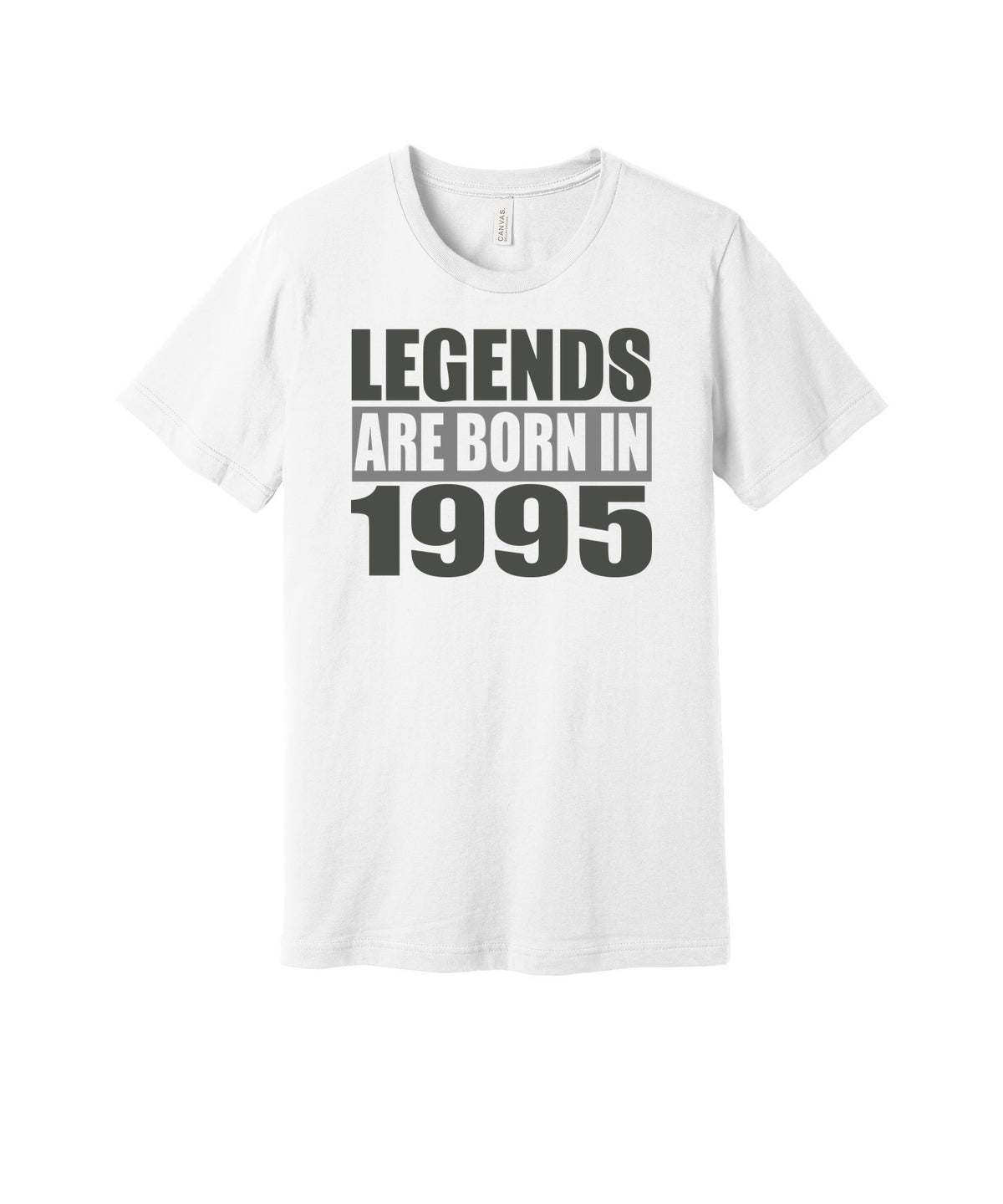 Legends Born in 1995 graphic on a white Bella+Canvas 3001 tee