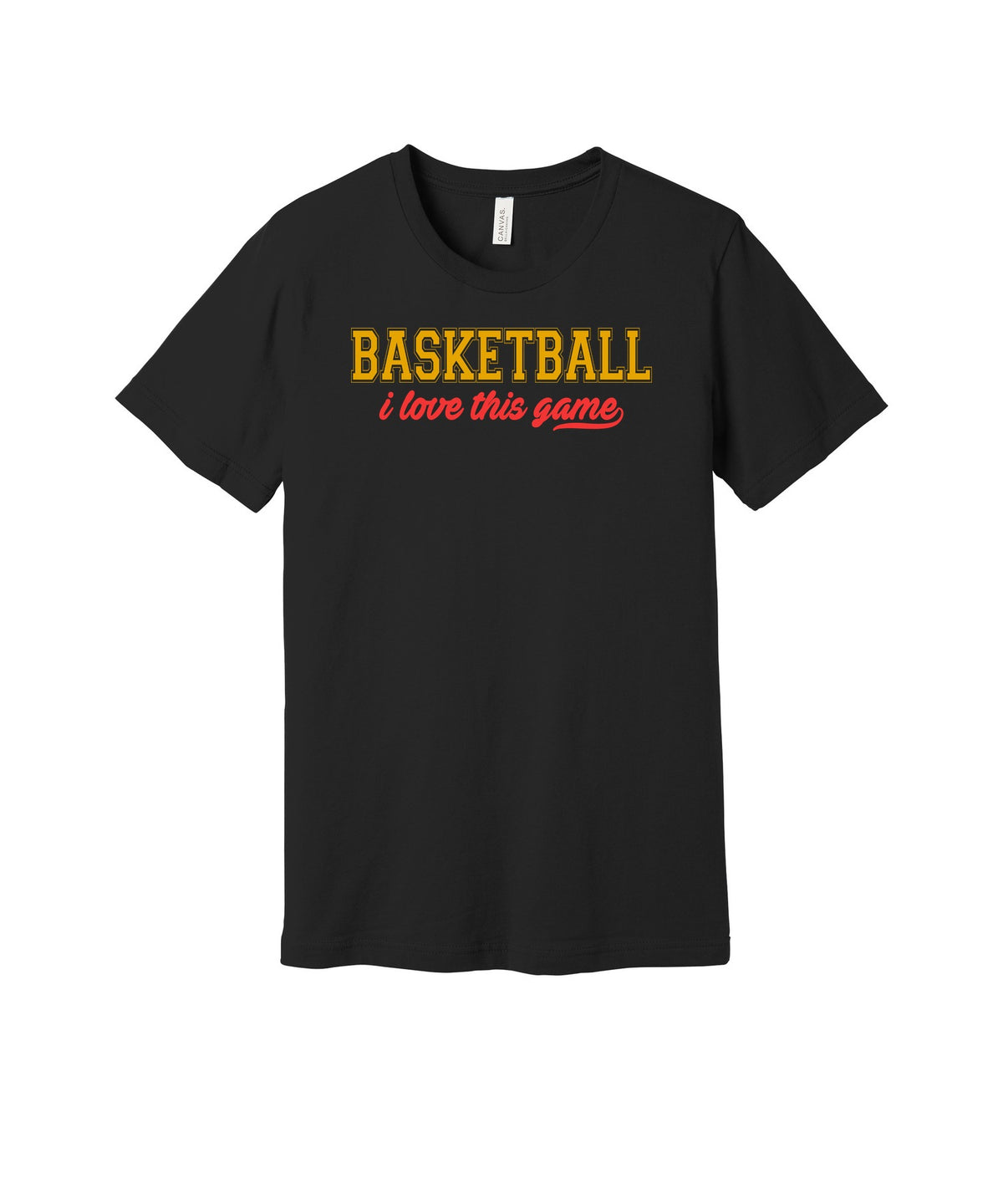 Basketball I Love This Game graphic on a black Bella+Canvas 3001 tee