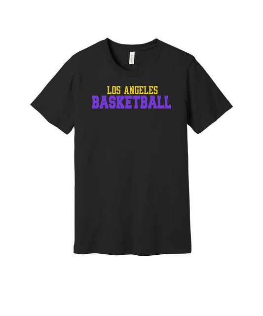 Los Angeles Basketball graphic on a black Bella+Canvas 3001 tee