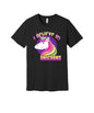 I Believe in Unicorns graphic on a black Bella+Canvas 3001 tee