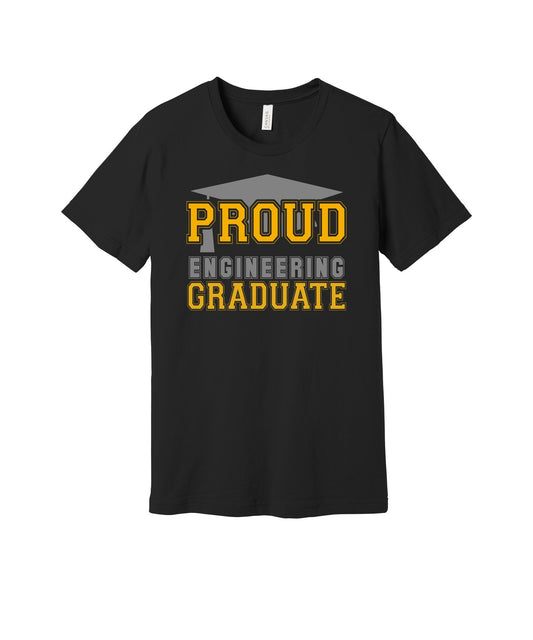 Proud Engineering Graduate graphic on a black Bella+Canvas 3001 tee