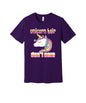 Unicorn Hair Don't Care graphic on a team purple Bella+Canvas 3001 tee