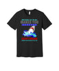 Stronger Except Sharks graphic on a black Bella+Canvas 3001 tee