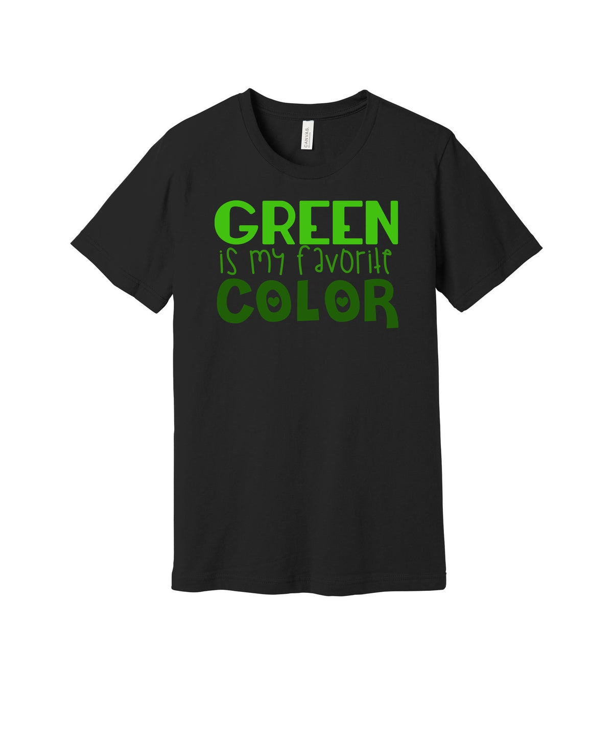 Green Is My Favorite Color graphic on a black Bella+Canvas 3001 tee