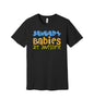 January Babies Are Awesome graphic on a black Bella+Canvas 3001 tee