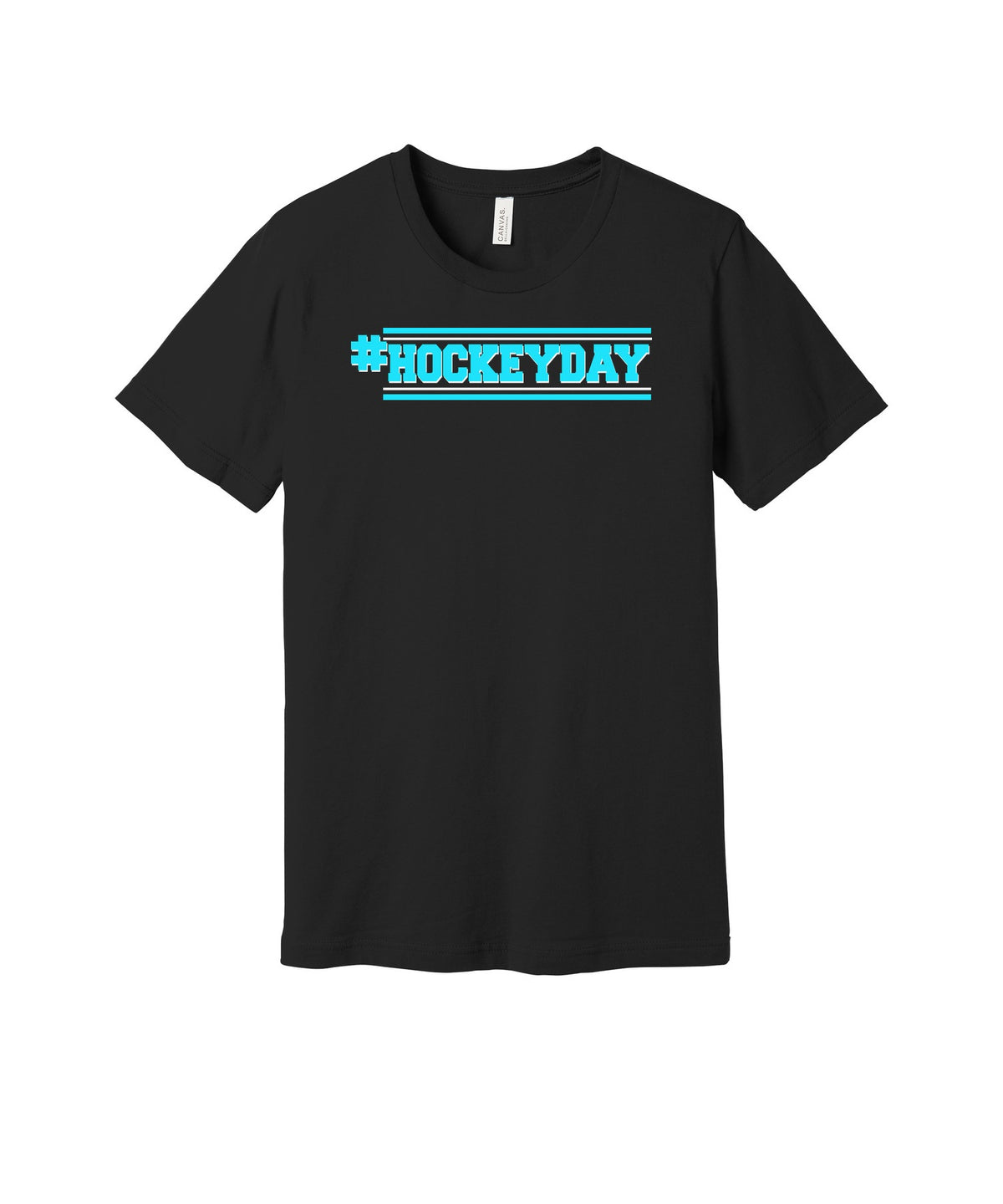 Hockey Day graphic on a black Bella+Canvas 3001 tee