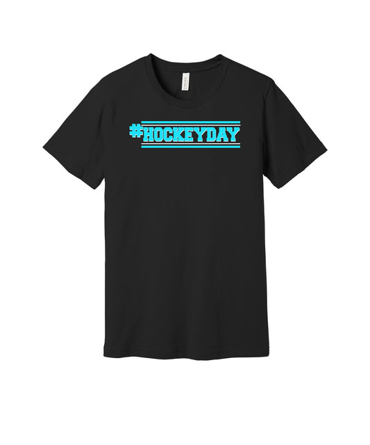 Hockey Day graphic on a black Bella+Canvas 3001 tee